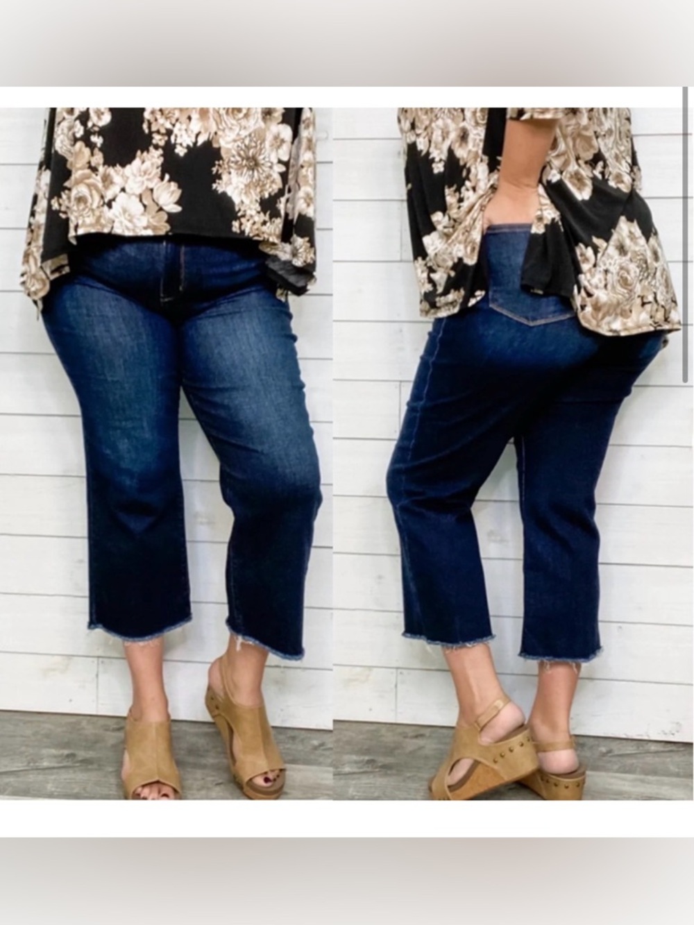 NWT Judy Blue high waisted wide leg raw hem cropped ankle blue denim jeans 24W